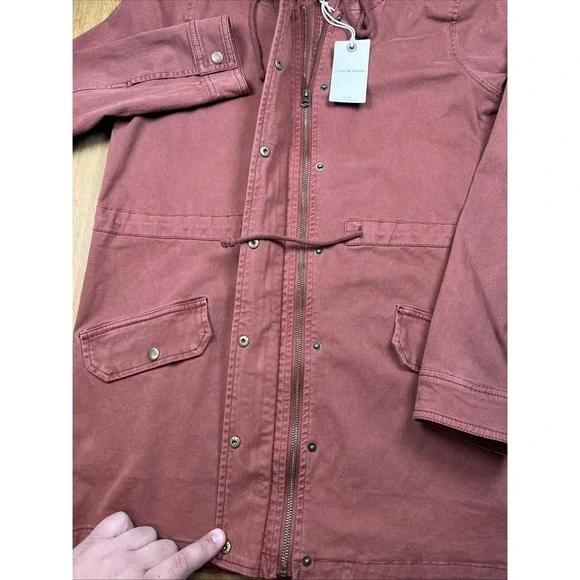 NWT Lucky Brand Jacket Women's XS Maroon Red Hooded Utility Military Stretch - Picture 4 of 16